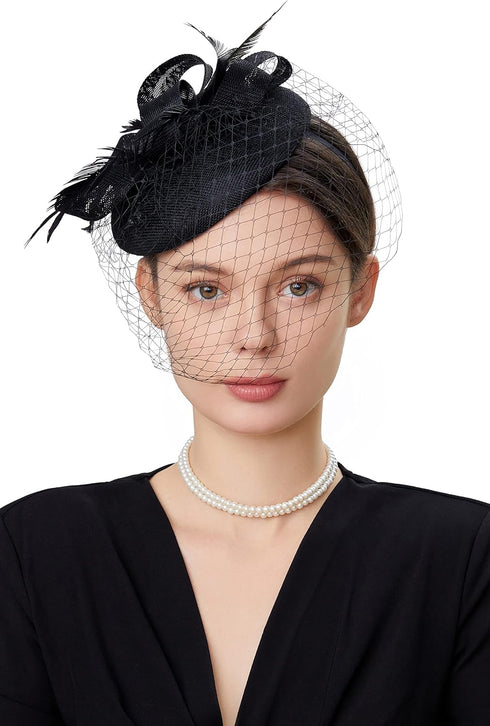 BABEYOND Fascinators Hat Veil Feather Hair Clip Tea Party Kentucky Pillbox Derby Bridal for Wedding...