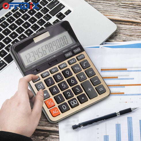 OFFIDIX Desktop Calculator 12 Digit with Large LCD Display, Desk Calculator Solar Battery Dual Power Electronic Calculator, Business Calculator wi...
