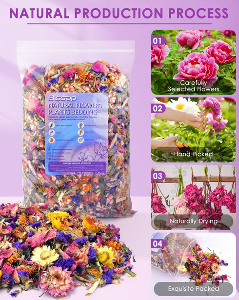 Bissap Natural Flower & Herb Hamster Bedding 300g/10.5oz, Small Animal Flower Habitat Decor for Syrian Dwarf Hamster Gerbil Chinchilla Mice Degu a...