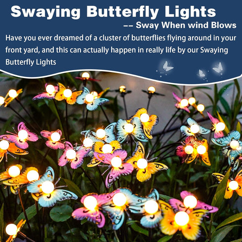 Solar Garden Lights, Swaying Butterfly Lights, Decorative Solar Butterfly, Solar Lights Outdoor, Butterflies Made of Iron, Gift for Mother & Grand...