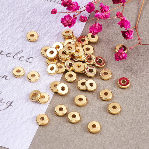 Cheriswelry 200pcs 6x1.2mm Flat Round Metal Heishi Beads Spacer Golden Brass Flat Rondelle Disc Coin Loose Beads Spacers for Surfer Bohemian Jewel...