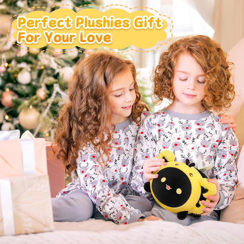 Cute Black Axolotl Bee Plush, Kawaii Plushies Honeybee Stuffed Toy, Axolotl Plushie with Bee Outfit Costume, Animal Hugging Cuddly Pillow, Soft Sq...