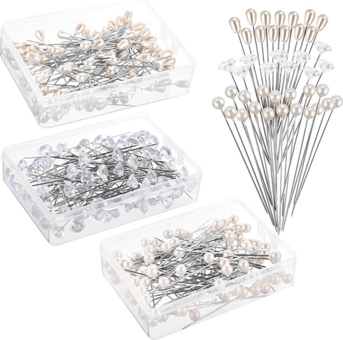 Zonon 300 Pieces Corsages Pins Pearl Pins Wedding Floral Bouquet Pins Flower Pins Diamond Head Pins Straight Pins for Weddings Anniversary Flower ...