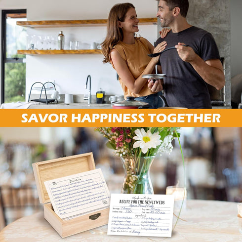 50 Pcs Recipe Cards for Bridal Shower - 4x6 Recipe Cards Box for Newlyweds, Wooden Recipe Box With Cards, Double-sided Blank Recipe Notecards for ...