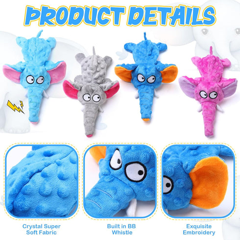 4 Pack Squeaky Dog Toys, Dog Toys for Aggressive Chewers, Tough Plush Dog Toys for Large Dogs, Wrinkly Interactive Puppy Toys for Small and Medium...