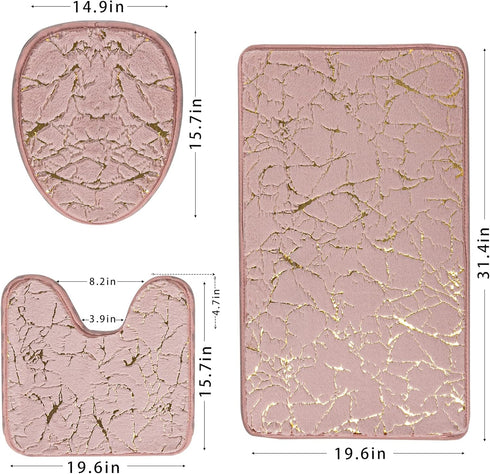 Marble Bathroom Rugs and Mats Set 3 Piece Nonslip Pink Bathroom Mats Soft Washable Bath Mat for Bathroom Floor Mats Carpet Water Absorbent Shower ...