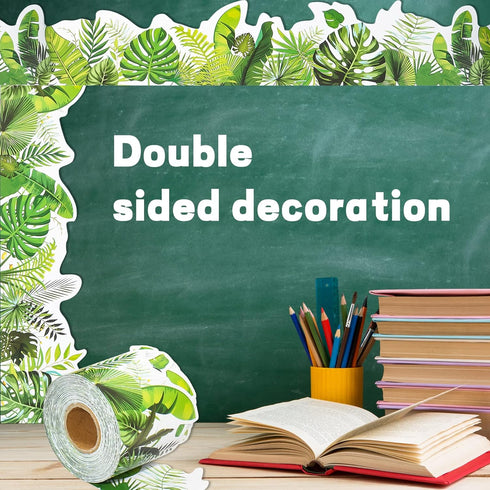 69 Ft Tropical Leaves Bulletin Board Borders, Two-Sided Spring Greenery Plant Border Trim Patterns Decoration, Border Trim Paper for School Classr...