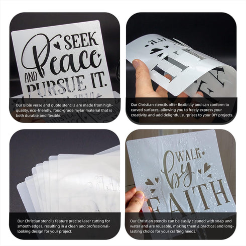 Inspirational Word Stencil Set, 16PCS Christian Faith Stencils with Quotes and Bible Verses, Ideal for Painting on Wood, Canvas, Walls, Furniture,...