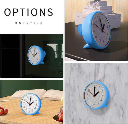 Suction-cup Waterproof Bathroom Clock, Desktop Clocks for Bathroom, 4 Inches Silent Non-Ticking Prevent Mist Wall Clock Light Blue...