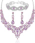Rhinestone Bridal Jewelry Sets for Women Crystal Necklace Earrings Bracelet Set Silver-Tone Wedding Bridal Bridesmaid Gifts fit with Wedding Dress...