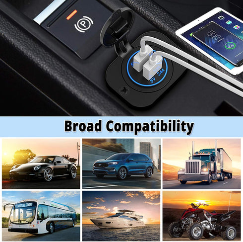 Dual USB Socket 12V Marine Outlet with Switch Golf Cart USB Port 12 Volt DC Car Charger Mount Waterproof Cigarette Lighter Power Adapter DIY Kit F...