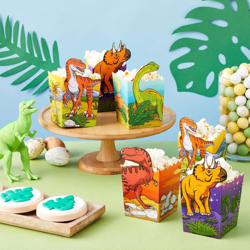 BLUE PANDA Bulk Dinosaur Popcorn Boxes & Bags for Candy, Snacks, and Kid's Birthday Party Supplies - 60-Pack Dino-Themed Popcorn Bags (4 Designs)...