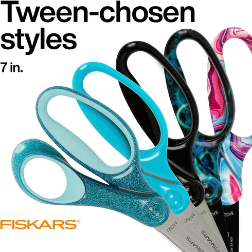 Fiskars 7" Student Scissors for Kids 12+ (3-Pack) - Scissors for School or Crafting - Back to School Supplies - Purple, Blue, Turquoise...