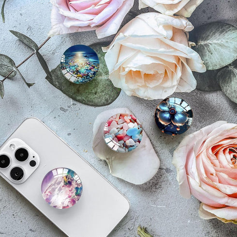 Translucent Clear Phone Grip with Expanding Kickstand,Cell Phone Collapsible Stand Pink Blue White Stone Design for Smartphones...