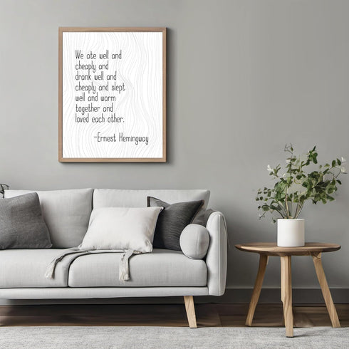 Posterizer 1 pcs-Ernest Hemingway-We Ate Well and Cheaply-Quotes and Poems-Teachers & Classrooms-Gift for Teachers-Gift for book lovers- UNFRAMED ...