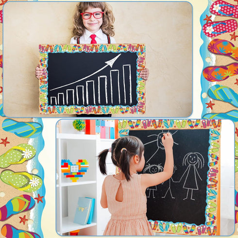 Summer Flip Flops Border 68.9 Feet Bulletin Board Border Butterflies Flowers Bee Space Inspirational Cute Border for Classroom Bulletin Boards Cha...