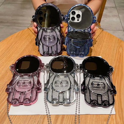 Astronaut Hidden Stand Phone Case for iPhone 13,Cute 3D Astronaut Lens Camera Protection Kickstand Luxury Glitter Bling Soft TPU Protector with Mi...