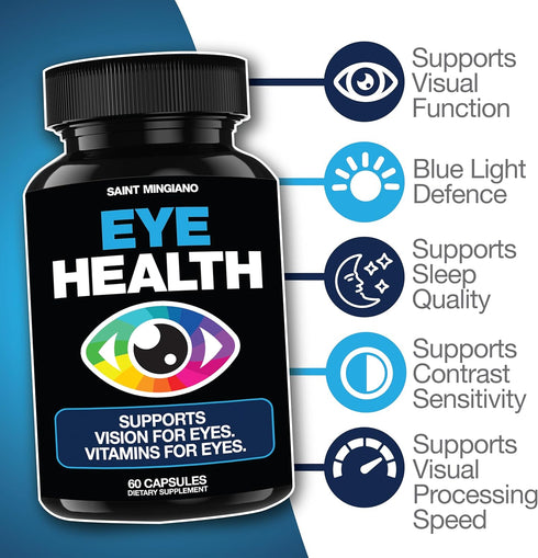 Eye Health & Vision Vitamins Supplement 60 Capsules - Supports Eye Strain, Dry Eyes, and Vision Health - Supports Vision, Ocular and Macular Healt...