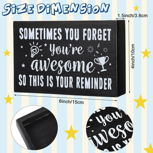 Inspirational Wooden Box Sign, Sometimes You Forget You're Awesome Sign, Farmhouse Rustic Black Wood Block Plaque with Positive Sayings, Desk Deco...