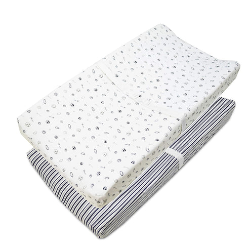 American Baby Company 2 Pack Printed 100% Cotton Knit Fitted Contoured Changing Table Pad Cover - Compatible with Mika Micky Bassinet, Gray Stripe...