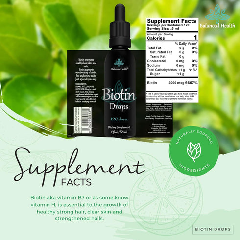 Biotin Drops - 120 Servings, 2oz, Lemon Flavor, Promote Healthy Hair Skin and Nails...