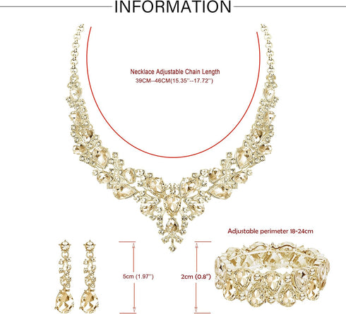 Rhinestone Bridal Jewelry Sets for Women Crystal Necklace Earrings Bracelet Set Silver-Tone Wedding Bridal Bridesmaid Gifts fit with Wedding Dress...