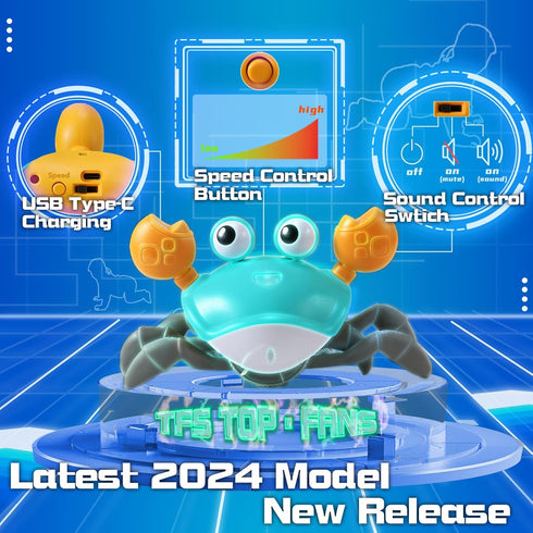 TFS Top·Fans Crawling Crab Toy 2.0-2024 Baby Boy Tummy Time Walking Activity Crawly Crabby Sound&Speed Control Mute Rechargeable Infant Birthday G...