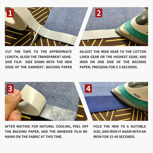 KEPAIBOS Double Sided Iron On Adhesive Hem Tape with Backing Easy-Iron Washable Fusible No Sew Tape for Fabric (Lightweight, 1 Inch 54 Yards)...