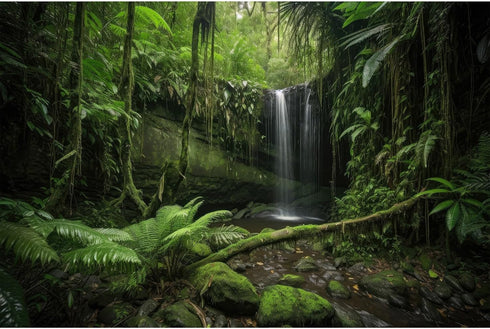 Jungle Aquarium Background Majestic Waterfall Cascading into Lush Rainforest Terrarium Background Stream Rock Tropical Plants Reptile Habitat Back...