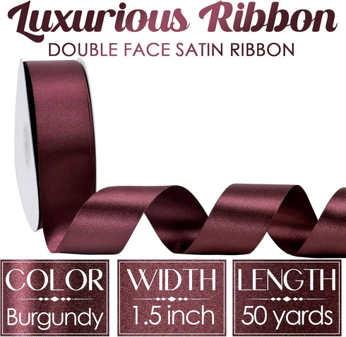 MEEDEE Burgundy Satin Ribbon 1-1/2 inch Wide Burgundy Ribbon Double Faced Satin Ribbon Burgundy Christmas Ribbon by 50 Yards Burgundy Ribbon for C...
