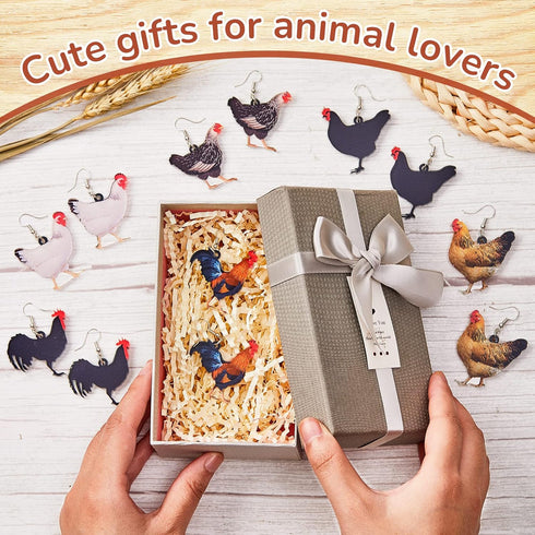 6 Pairs Acrylic Hen Chicken Earrings Animal Rooster Drop Dangle Earrings Cute Farm Chicken Jewelry for Girl Women Ladies Gift...