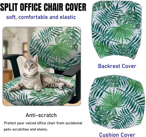 Office Chair Cover Stretchable Computer Desk Chair Seat Covers 2 Piece Waterproof Swivel Chair Protective Slipcover...