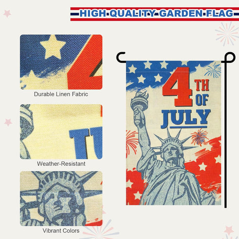 4th of July Garden Flag, 12x18 Inch Double Sided Patriotic Fourth of July Garden Flag for Independence Day Outdoor House Yard Decoration...