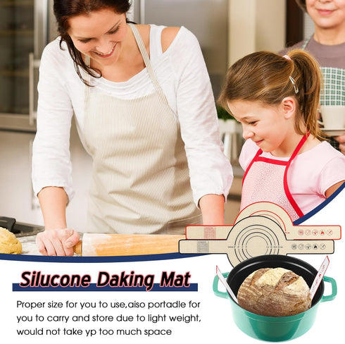 Nuenen 2 Pcs Silicone Baking Mat for Dutch Oven Bread Baking Non Stick Bread Mat Bread Sling Dutch Oven with Long Handle 0.7 mm Thickened Baking B...