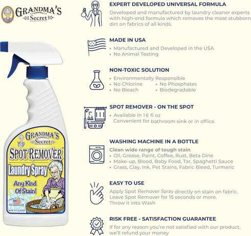 Grandma's Secret Spot Remover Laundry Spray - Chlorine, Bleach and Toxin-Free Stain Remover - Stain Remover for Clothes - Fabric Stain Remover Rem...