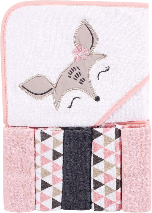 Luvable Friends Unisex Baby Hooded Towel with Five Washcloths, Deer, One Size...