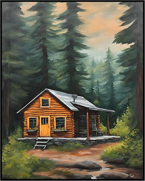 Posterizer 1 pcs- quaint village in the nature-cabins in the wild 1-Landscape & Nature Art-Floral Botanical Art- Decor for Home & Office- unframed...