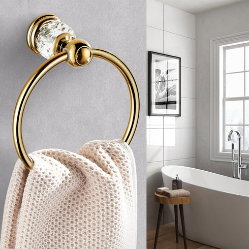 WINCASE Crystal Towel Ring, Gold Towel Holders for Bathrooms, Round Hand Towel Rack Wall Mounted Decorative...