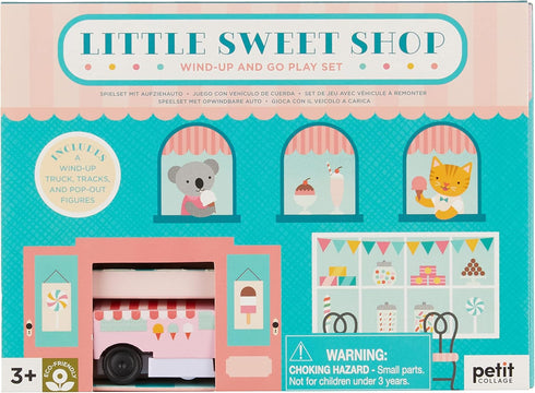 Petit Collage Wind Up Toy Playset, Little Sweet Shop – Wooden Toddler Toy Set with Wind-Up Ice Cream Truck, Track Pieces, and Pop-Out Play Pieces ...