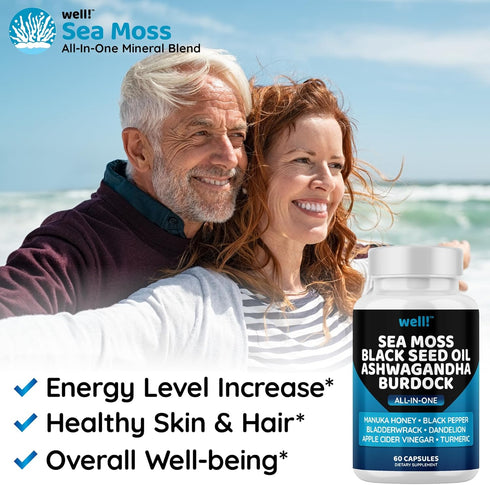 Sea Moss 3000, Black Seed Oil 2000, Ashwagandha 1000, Bladderwrack, Maca Turmeric - Manuka Honey, Dandelion & Black Pepper, Super Antioxidants Sup...