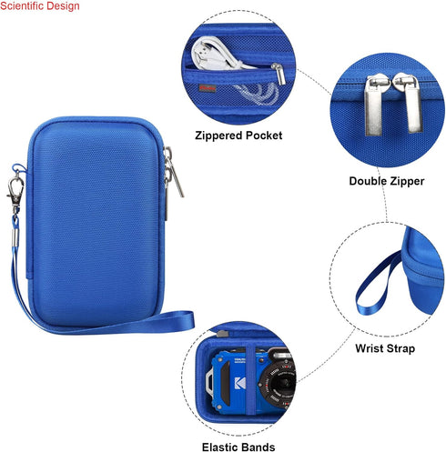 Carrying Case for KODAK PIXPRO WPZ2 Rugged Waterproof Digital Camera, Shockproof WiFi 4K Video Digital Camera Storage Cover Bag, Mesh Pocket fits ...