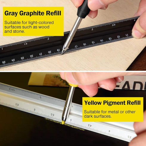 Hiboom 2 Pack Solid Carpenter Pencil with 14 Refill, Long Nosed Deep Hole Mechanical Pencil Marker with Built-in Sharpener for Carpenter Woodworki...
