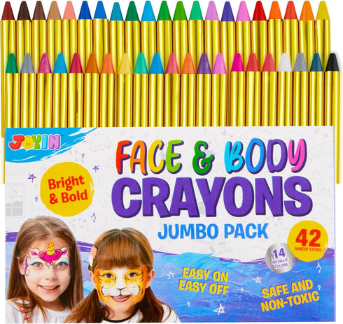 42PCS Face and Body Paint Crayons, Face Painting Kit Safe and Non-Toxic Ultimate Party Pack Including 14 Metallic Colors for Birthday Makeup Party...