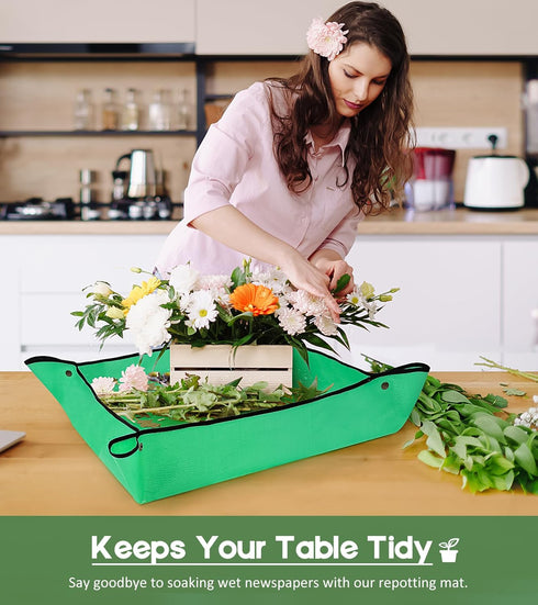 Repotting Mat for Indoor Plants Transplanting, 27 Inches Waterproof Potting Mat Foldable PE Gardening Mat Tray Gift for Plant Lovers - Green...