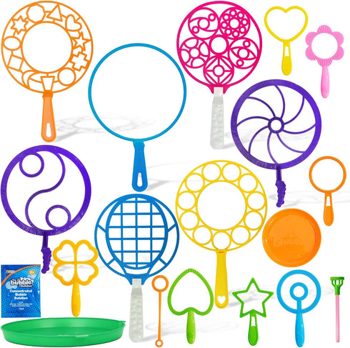 JOYIN Big Bubble Wands Set Bulk for Kids Summer Outdoor Activity Party Favors, 18 Pcs Giant Bubble Maker with Tray, 12" Large, 6 Pcs Bubble Soluti...