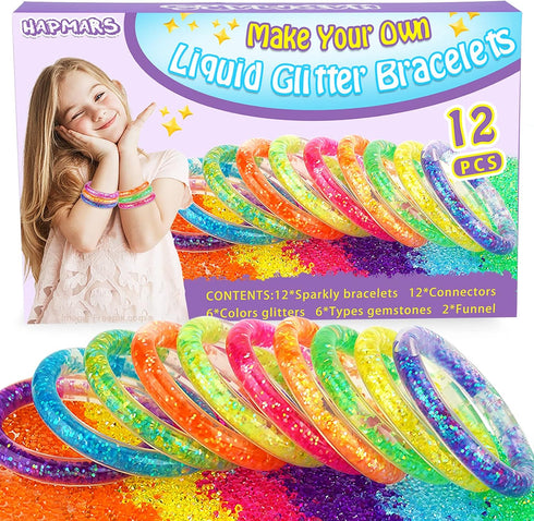 HAPMARS Make Your Own Glitter Water Bracelets Craft Kit, Gem Art Bracelet for kid, Friendship Bracelet Jewelry Making Kit, Art & Craft Gift for Gi...
