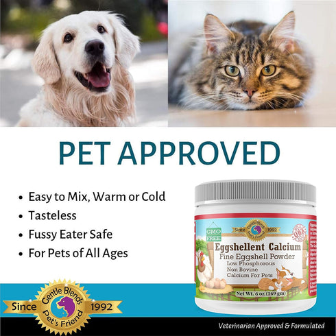 Pet's Friend Eggshellent Calcium 6 oz - Fine Eggshell Powder Calcium Supplement for Dogs and Cats, Low Phosphorous Non-Bovine Ingredients, Nourish...