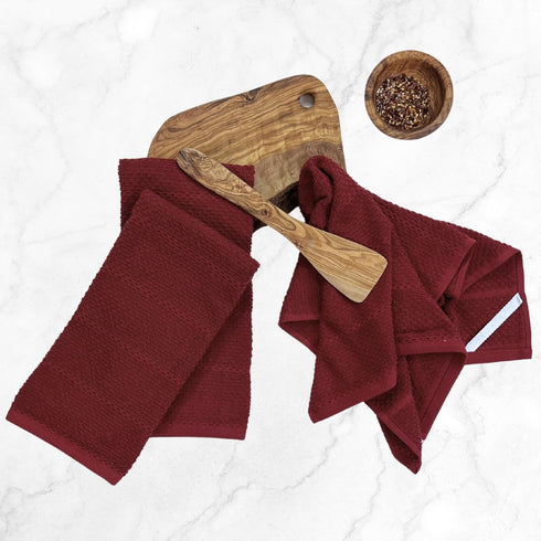 Maroon Dark Red Brick Red Kitchen Hand Dish Towels: Oversized 28" x 18",100% Cotton Cloth Soft Cleaning Drying Absorbent Textured Design, Set of 3...