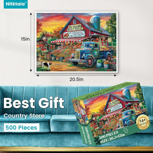 500 Pieces Jigsaw Puzzles for Adults–Country Store Puzzle for Adults Children Elderly–Recycled Paper Puzzle 500 Pieces–Glossy, Sturdy Pieces Chall...