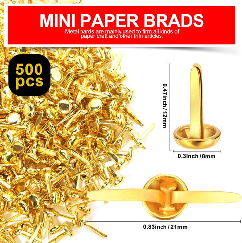 500PCS Mini Paper Brads, HNYYZL Paper Brass Fasteners Metal Brass Brads with Box, Mini Round Head 8mm Paper Fasteners for Paper Crafts, Scrapbooki...